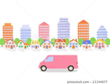 Pink truck and city skyline Pink truck and city skyline 21144877