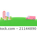 Pink truck and city skyline 21144890