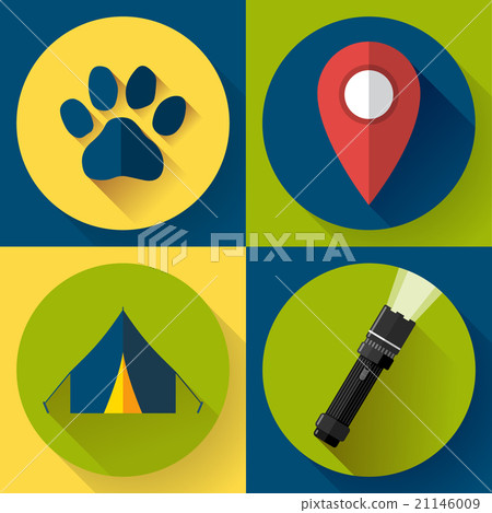 Camping Hiking icons set, flat design style vector 21146009