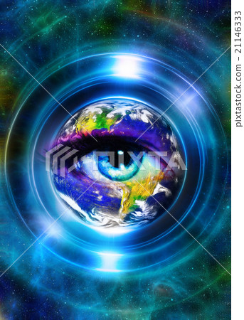 Planet Earth in light circle and woman eye, Cosmic 21146333