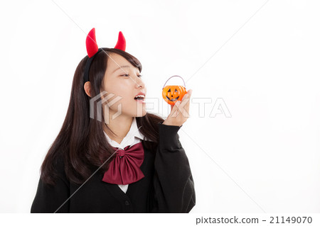 Cute girls with Halloween pumpkin dolls 21149070