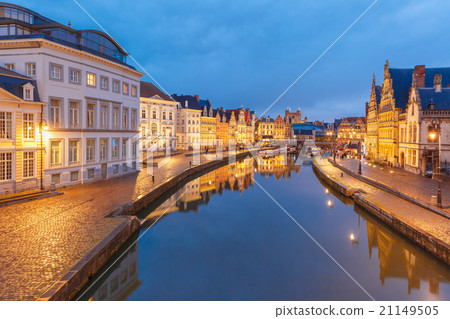 Old Town in the evening, blue hour, Ghent, Belgium 21149505