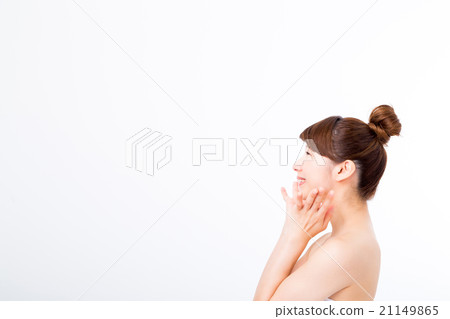 美容形象年輕女士美麗的皮膚清除皮膚護膚白背美容圖像材料 美容形象年輕女士美麗的皮膚清除皮膚護膚白背美容圖像材料 21149865