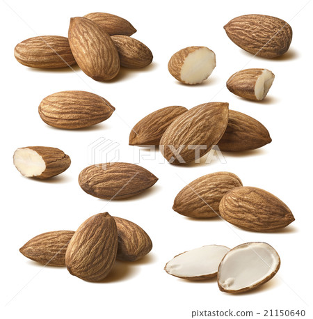 Almond composition set isolated white background Almond composition set isolated white background 21150640