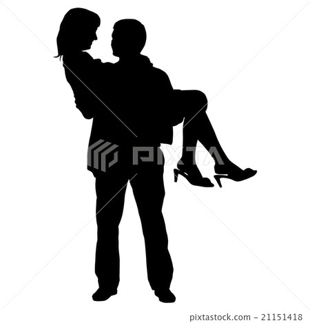 silhouettes of romantic couple on a white 21151418
