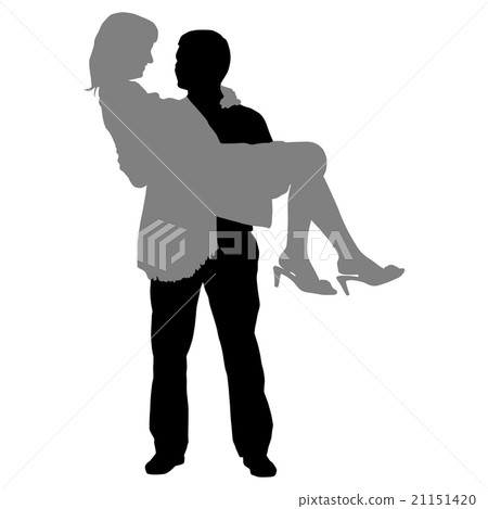 silhouettes of romantic couple on a white silhouettes of romantic couple on a white 21151420