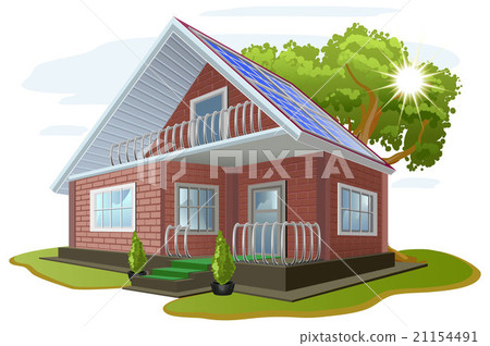 Solar energy. Caring about environment. House with Solar energy. Caring about environment. House with 21154491