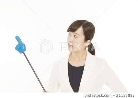 Office casual white back pointed by a female finger character instructing stick 21155882