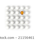 One broken egg in rows of white eggs 21156461