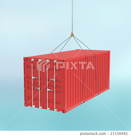 Red shipping container on the hook - cutting path Red shipping container on the hook - cutting path 21156491