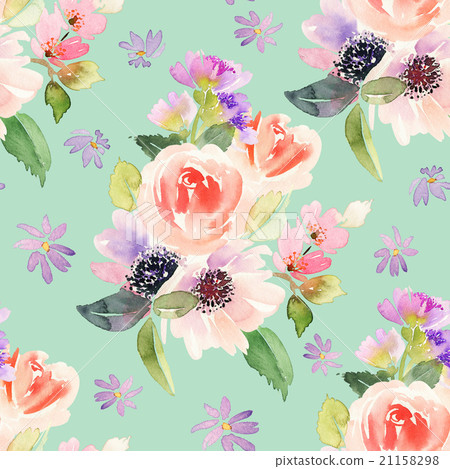 Seamless pattern with flowers watercolor - Stock Illustration [21158298 ...
