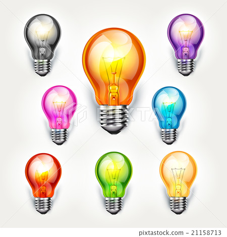 Realistic light bulb color set. 21158713