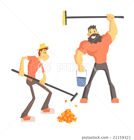 Two Man Picking Up Leaves 21159321