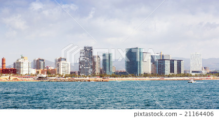 Barcelona from Mediterranean sea in summer 21164406