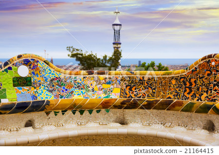 Close up view of Park Guell in Barcelona 21164415