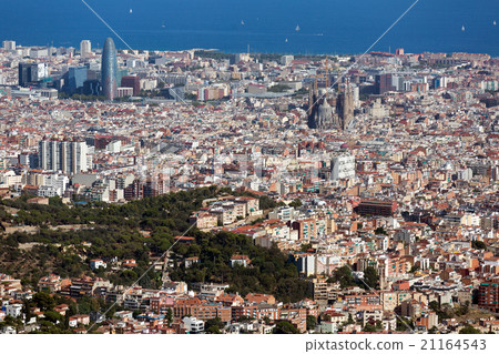 beautiful view of Barcelona and sea from mount beautiful view of Barcelona and sea from mount 21164543