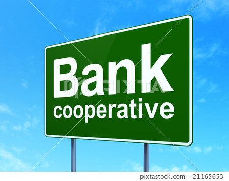 Currency concept: Bank Cooperative on road sign 21165653
