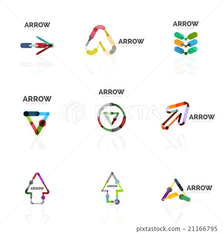 Set of linear arrow abstract logos, connected - Stock Illustration ...