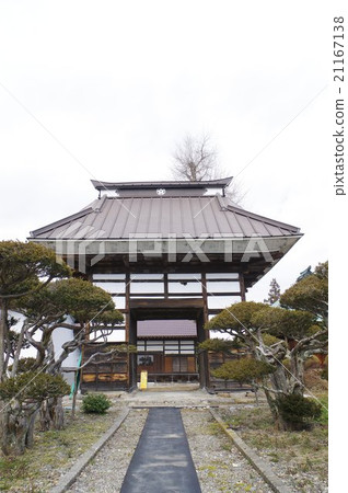 Shinshu Azumi平原Omachi的文化遺產Mori-ji寺的Kannon寺廟的末端和室町畫像鎌倉風格留下的室町時代的建築物 21167138