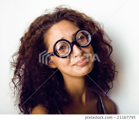 bookworm, cute young woman in glasses, curly hair 21167795