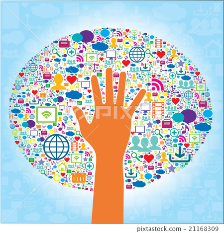Communication and icons of social media and hand 21168309