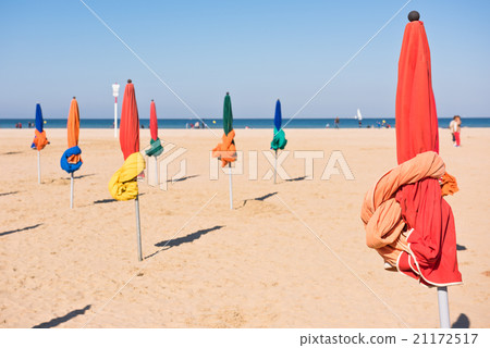 The famous colorful parasols on Deauville beach 21172517
