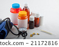 Medical thermometer, tonometer, pills and bottles 21172816