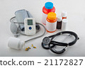 Medical tonometer, phonendoscope, pills bottles 21172827