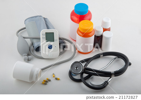Medical tonometer, phonendoscope, pills bottles Medical tonometer, phonendoscope, pills bottles 21172827