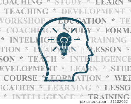 Education concept: Head With Lightbulb on wall Education concept: Head With Lightbulb on wall 21182062