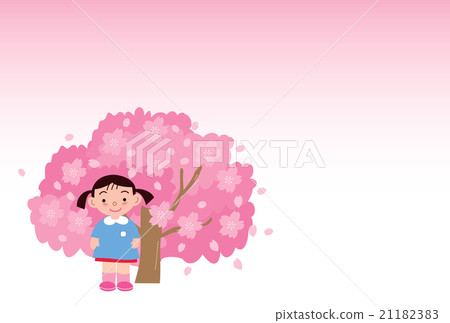 Cherry blossoms in full bloom and girls' children 21182383