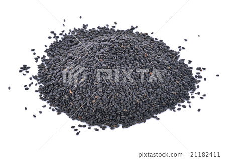 Pile of black sesame seeds on white background Pile of black sesame seeds on white background 21182411