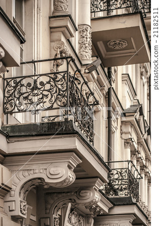 Balconies with wrought iron bars with ornaments Balconies with wrought iron bars with ornaments 21182511