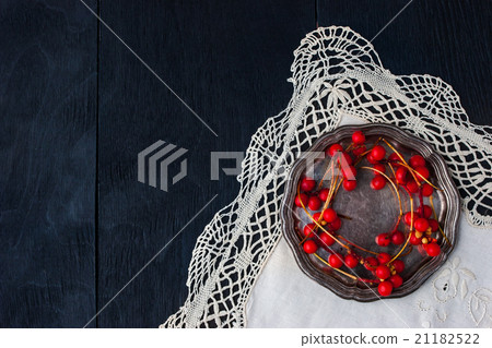 Red berries on the old metal plate  21182522