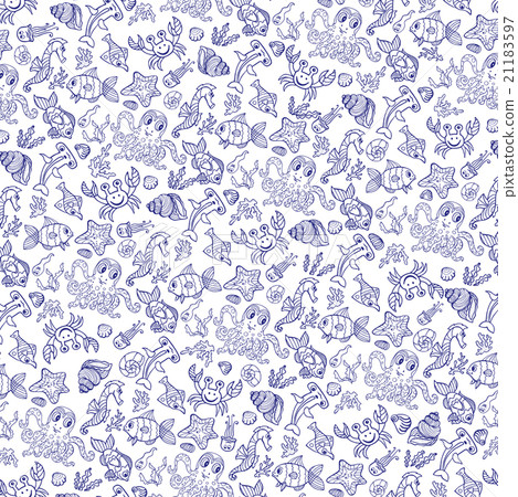 Cartoon Funny Fish, Sea Life pattern background Cartoon Funny Fish, Sea Life pattern background 21183597