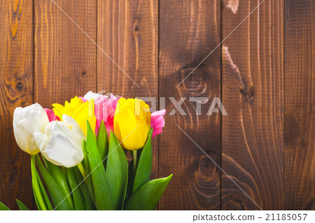 Bouquet Of Tulips In Front Of Spring Scene  21185057