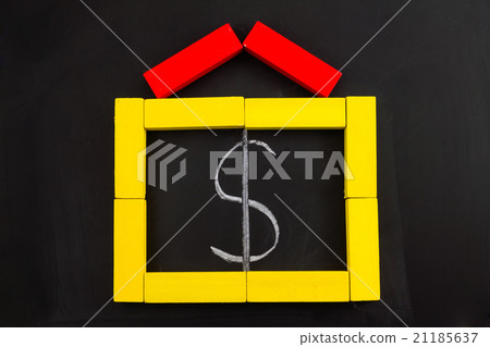 Wooden toy house with dollar sign inside Wooden toy house with dollar sign inside 21185637