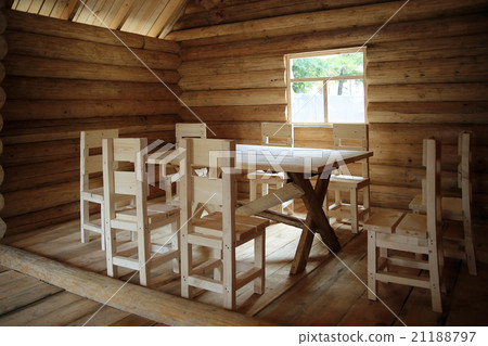 rustic interior wooden house made of logs 21188797