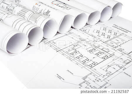 Architecture plan and rolls of blueprints 21192587