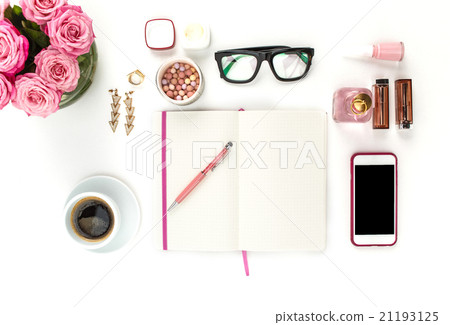 Still life of fashion woman, objects on white 21193125