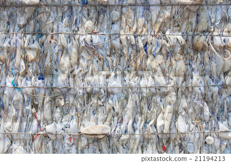 Plastic bottles pressed and packed for recycling 21194213