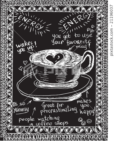 Hand drawn coffee sketch on a black chalkboard Hand drawn coffee sketch on a black chalkboard 21196037