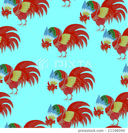 Hand drawn vector seamless pattern with rooster. Hand drawn vector seamless pattern with rooster. 21196040