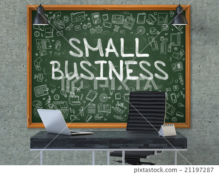 Small Business on Chalkboard with Doodle Icons. 21197287