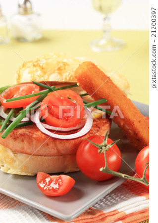 Salmon burger and fish stick Salmon burger and fish stick 21200397