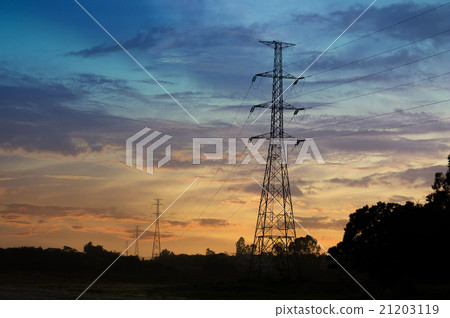 Silhouette of high voltage post Silhouette of high voltage post 21203119