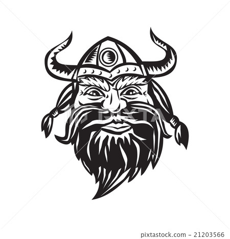 Viking Warrior Head Angry Black and White 21203566