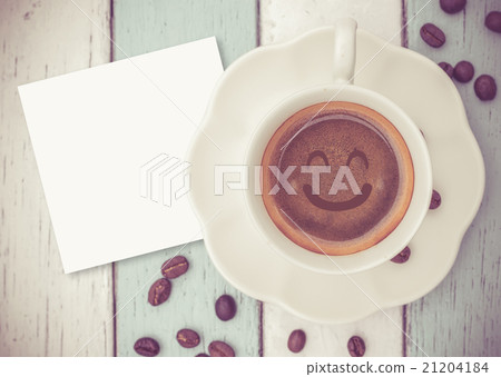 smile coffee cup with paper note on table smile coffee cup with paper note on table 21204184