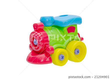 Plastic train toy isolated over white Plastic train toy isolated over white 21204901