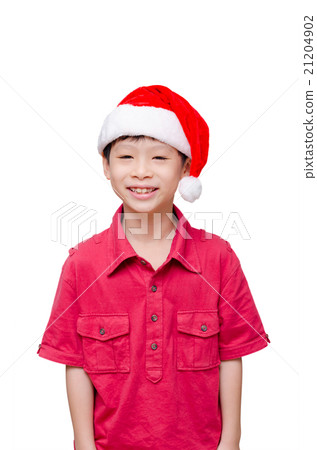 Asain child in red t-shirt and hat over white Asain child in red t-shirt and hat over white 21204902